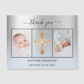 バプテスボーイ銀青写真あなた感謝していの磁石 マグネット招待状 (正面)