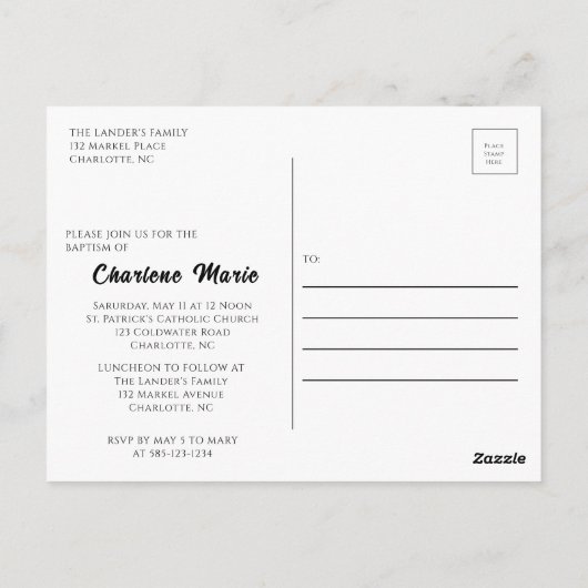 バプテスマお祝いポストカード ポストカード (裏面)