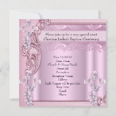 バプテスマかわいらしピンクガール写真蝶クロス 招待状 (裏面)