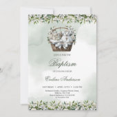 バプテスマが白いユリを供給する水色のバスケット 招待状 (正面)