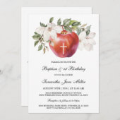 バプテスマとファースト誕生日アップルテンプレート 招待状 (正面/裏面)