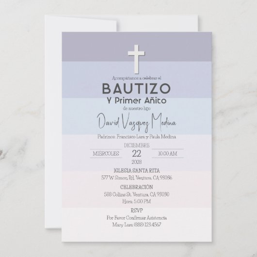 バプテスマとファースト誕生日ミニマリスト 招待状 (正面)