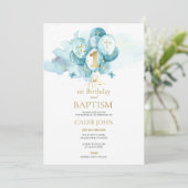 バプテスマと一歳の誕生日ブルーバルーン招待状 招待状 (スタンド正面)