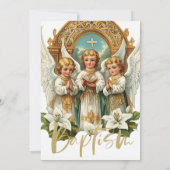 バプテスマと出産の発表エンジェルズリリー金ゴールド 招待状 (裏面)