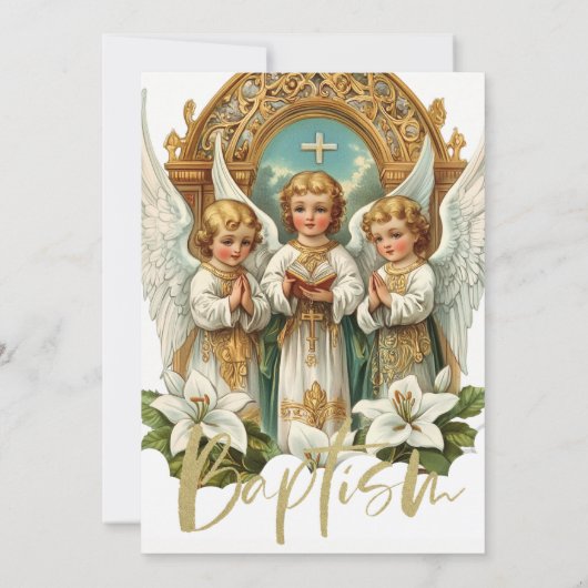 バプテスマと出産の発表エンジェルズリリー金ゴールド 招待状 (裏面)