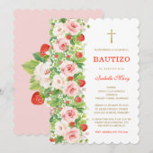 バプテスマと初めての誕生日 フレッシュストロベリー 招待状 (正面/裏面)