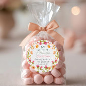 バプテスマと最初の誕生日かわいいピンクの花 ラウンドシール