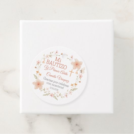 バプテスマと最初の誕生日ピンクフラワーズバウティゾ フェイバータグ (インサイチュ)