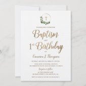 バプテスマと最初の誕生日リース金ゴールドクロス 招待状 (正面)