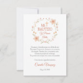 バプテスマと最初の誕生日水色ピンクの花 サンキューカード (正面)