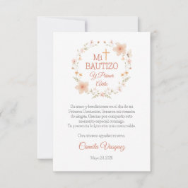 バプテスマと最初の誕生日水色ピンクの花 サンキューカード