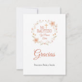 バプテスマと最初の誕生日水色ピンクの花 サンキューカード (裏面)
