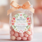 バプテスマと最初の誕生日水色ピンクの花 ラウンドシール