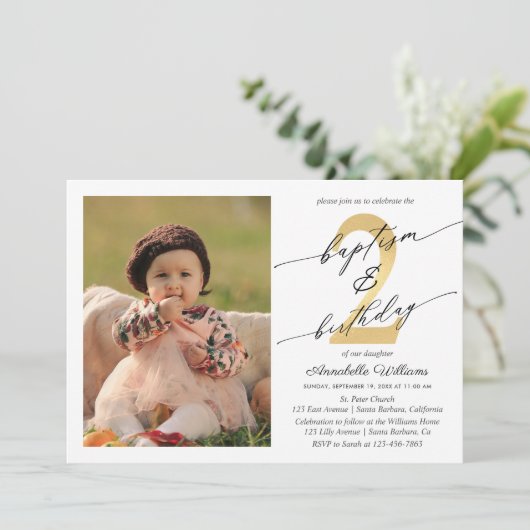 バプテスマと第二誕生日フォト招待状 招待状 (スタンド正面)