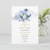 バプテスマと第2バースデーネイビーと金ゴールド招待状 招待状 (スタンド正面)