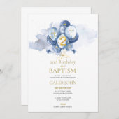 バプテスマと第2バースデーネイビーと金ゴールド招待状 招待状 (正面/裏面)