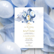 バプテスマと誕生日ネイビーバルーン招待状