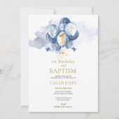 バプテスマと誕生日ネイビーバルーン招待状 招待状 (正面)