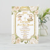 バプテスマと誕生日バラフローラツインボーイガール 招待状 (スタンド正面)