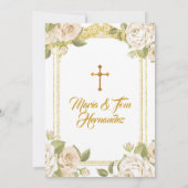 バプテスマと誕生日バラフローラツインボーイガール 招待状 (裏面)