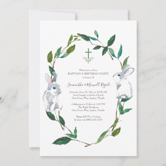 バプテスマと誕生日パーティーの招待 招待状 (正面)