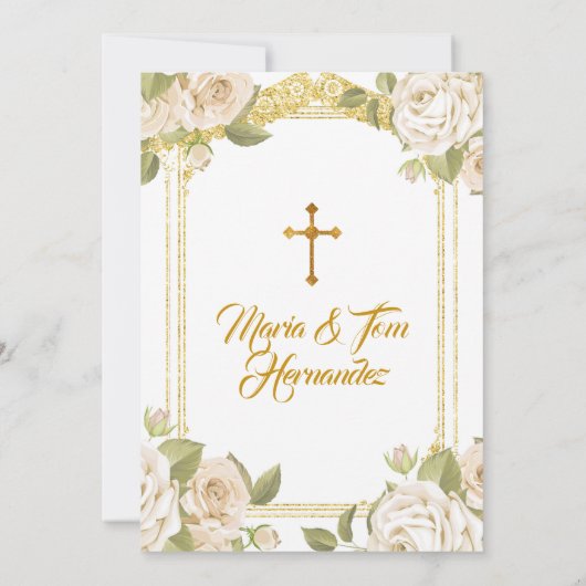 バプテスマと誕生日ホワイトフローラツインボーイガール 招待状 (裏面)