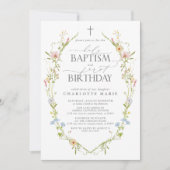 バプテスマと誕生日ワイルドフラワーの自然 招待状 (正面)