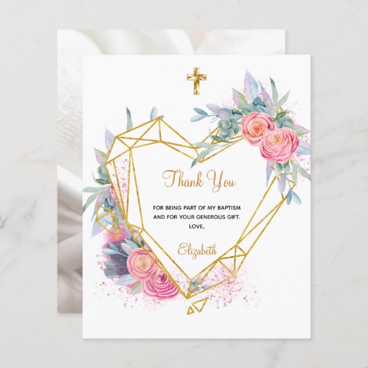 バプテスマのピンクのフローラ感謝してい写真あなた (正面/裏面)