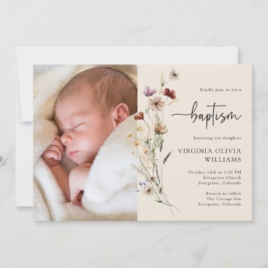 バプテスマのフローラ写真 招待状 (正面)