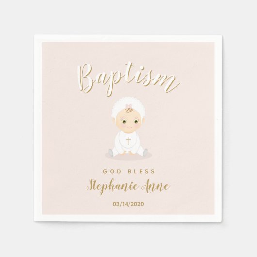 バプテスマのベビーガールとボンネット スタンダードカクテルナプキン (正面)