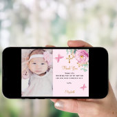 バプテスマのベビーガールピンクのバラの写真サンキューカード 招待状
