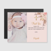 バプテスマのベビーガールピンクの感謝してい写真あなた磁石 マグネット招待状 (正面/裏面)