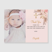 バプテスマのベビーガールピンクの感謝してい写真あなた磁石 マグネット招待状 (正面)