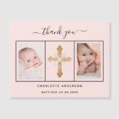 バプテスマのベビーガールピンクの感謝してい写真あなた磁石 マグネット招待状 (正面)