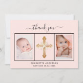 バプテスマのベビーガール赤面ピンク写真サンキューカード 招待状 (正面)
