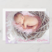 バプテスマのベビーガール鳩と写真招待カード 招待状 (正面/裏面)