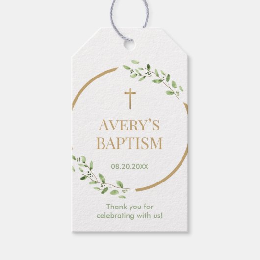 バプテスマのリースクロス聖書感謝していの聖句は、あなた方に好意 ギフトタグ (正面)