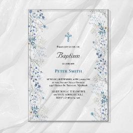 バプテスマの小さな青い水色の花 アクリル招待状