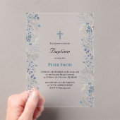 バプテスマの小さな青い水色の花 アクリル招待状 (インサイチュ (ポータブル))