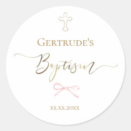 バプテスマの小ピンクの弓 ラウンドシール