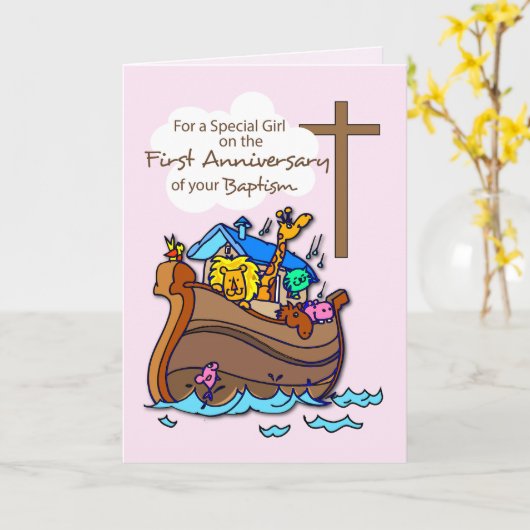 バプテスマの少女ノアの箱舟の一周忌 カード (黄色い花)