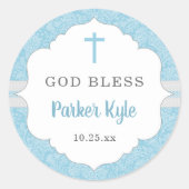 バプテスマの恩恵を受ける |ブルーダマスク男の赤ちゃん ラウンドシール (正面)