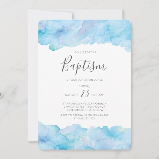 バプテスマの招待サルティ海の青い水色 招待状 (正面)