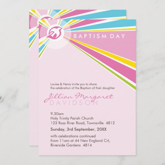 バプテスマの招待状モダン:: 10Pの鳩 招待状 (正面/裏面)