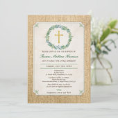 バプテスマの招待。グリーンリース素朴なラップ 招待状 (スタンド正面)