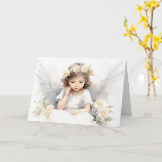 バプテスマの水彩天使ガール カード (黄色い花)
