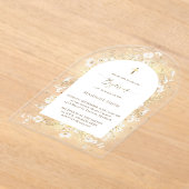 バプテスマの水色の白い黄色の花 アクリル招待状 (レイダウン)