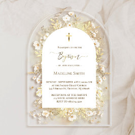 バプテスマの水色の白い黄色の花 アクリル招待状