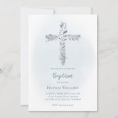 バプテスマの灰色の水色の葉が交差 招待状 (正面)