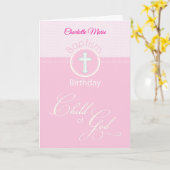 バプテスマの神の女の子ピンク カード (黄色い花)